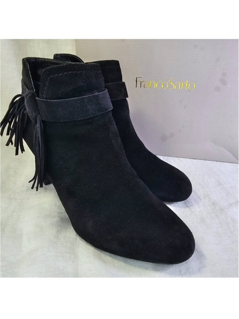 Franco Sarto Harrah 3.5” Block Heel Suede Leather Ankle Boots Booties 8.5M